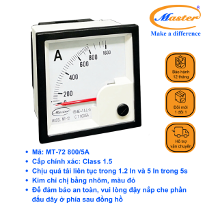 Đồng Hồ Đo Ampe MT-72 800/5A Master