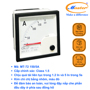 Đồng Hồ Đo Ampe MT-72 150/5A Master