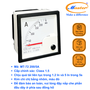 Đồng Hồ Đo Ampe MT-72 200/5A Master