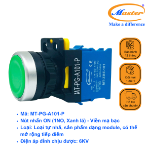 Nút Nhấn ON Màu Xanh Lá Master - Viền Mạ Bạc