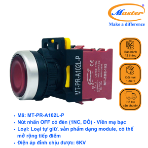 Nút Nhấn OFF Có Đèn Đỏ MASTER - Loại Tự Nhả, Viền Mạ Bạc
