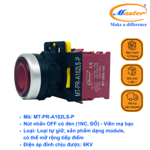 Nút Nhấn OFF Có Đèn Đỏ MASTER - Loại Tự Giữ, Viền Mạ Bạc
