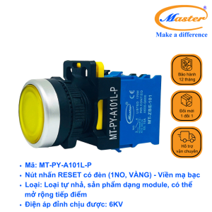 Nút Nhấn RESET Có Đèn Vàng MASTER - Loại Tự Nhả, Viền Mạ Bạc
