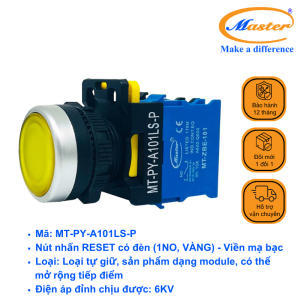 Nút Nhấn RESET Có Đèn Vàng MASTER - Loại Tự Giữ, Viền Mạ Bạc
