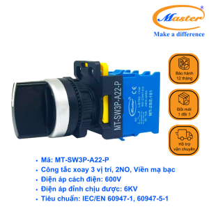 Công Tắc Xoay 3 Vị Trí Master - Viền Mạ Bạc