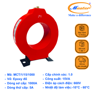 Biến Dòng Đo Lường MCT 1000/5A Master - Đúc Epoxy Tròn Đỏ