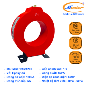 Biến Dòng Đo Lường MCT 1200/5A Master - Đúc Epoxy Tròn Đỏ
