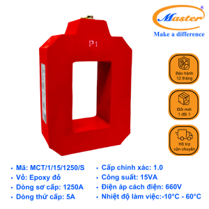 Biến Dòng Đo Lường MCT 1250/5A Master - Đúc Epoxy Vuông Đỏ