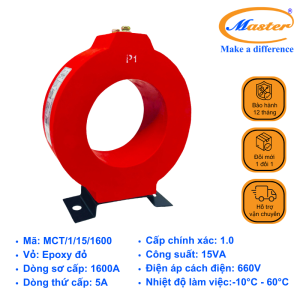 Biến Dòng Đo Lường MCT 1600/5A Master - Đúc Epoxy Tròn Đỏ