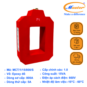 Biến Dòng Đo Lường MCT 800/5A Master - Đúc Epoxy Vuông Đỏ
