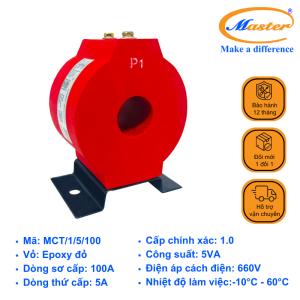 Biến Dòng Đo Lường MCT 100/5A Master - Đúc Epoxy Tròn Đỏ