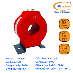 Biến Dòng Đo Lường MCT 200/5A Master - Đúc Epoxy Tròn Đỏ