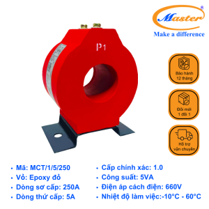Biến Dòng Đo Lường MCT 250/5A Master - Đúc Epoxy Tròn Đỏ