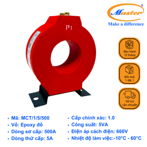 Biến Dòng Đo Lường MCT 500/5A Master - Đúc Epoxy Tròn Đỏ