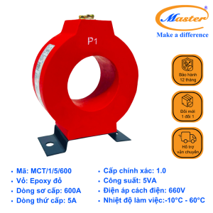 Biến Dòng Đo Lường MCT 600/5A Master - Đúc Epoxy Tròn Đỏ