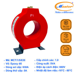 Biến Dòng Đo Lường MCT 630/5A Master - Đúc Epoxy Tròn Đỏ