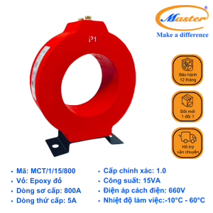 Biến Dòng Đo Lường MCT 800/5A Master - Đúc Epoxy Tròn Đỏ