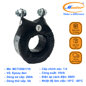 Biến Dòng Đo Lường MCT 200/5A 10VA Master - Đúc Epoxy Tròn Đen