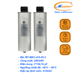 Tụ Bù Chống Cháy Nổ Master Tròn Loại Khô 3P 25KVAR 415VAC