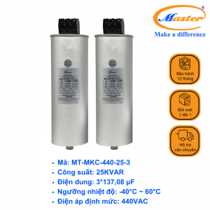 Tụ Bù Chống Cháy Nổ Master Tròn Loại Khô 3P 25KVAR 440VAC