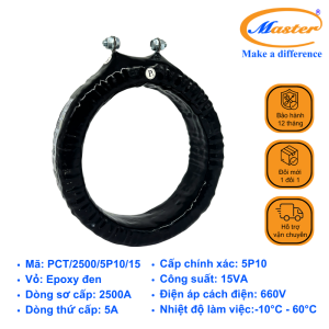 Biến Dòng Bảo Vệ PCT 2500/5A Master - Đúc Epoxy Tròn Đen