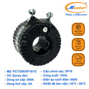 Biến Dòng Bảo Vệ PCT 500/5A 15VA Master - Đúc Epoxy Tròn Đen