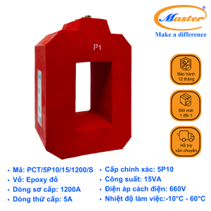 Biến Dòng Bảo Vệ PCT 1200/5A Master - Đúc Epoxy Vuông Đỏ