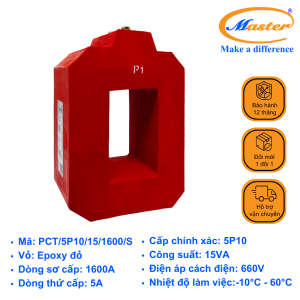 Biến Dòng Bảo Vệ PCT 1600/5A Master - Đúc Epoxy Vuông Đỏ