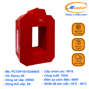 Biến Dòng Bảo Vệ PCT 2000/5A Master - Đúc Epoxy Vuông Đỏ