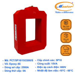 Biến Dòng Bảo Vệ PCT 2500/5A Master - Đúc Epoxy Vuông Đỏ