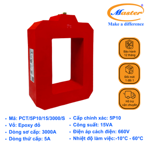 Biến Dòng Bảo Vệ PCT 3000/5A Master - Đúc Epoxy Vuông Đỏ