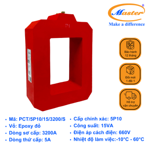 Biến Dòng Bảo Vệ PCT 3200/5A Master - Đúc Epoxy Vuông Đỏ