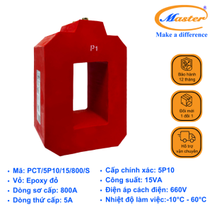Biến Dòng Bảo Vệ PCT 800/5A Master - Đúc Epoxy Vuông Đỏ