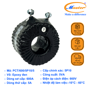 Biến Dòng Bảo Vệ PCT 600/5A Master - Đúc Epoxy Tròn Đen