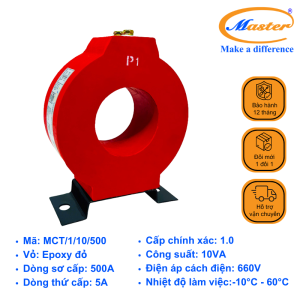 Biến Dòng Đo Lường MCT 500/5A 10VA Master - Đúc Epoxy Tròn Đỏ