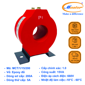 Biến Dòng Đo Lường MCT 200/5A 15VA Master - Đúc Epoxy Tròn Đỏ
