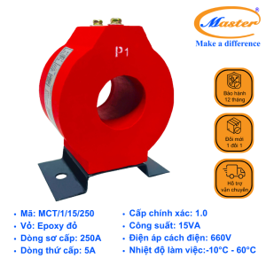 Biến Dòng Đo Lường MCT 250/5A 15VA Master - Đúc Epoxy Tròn Đỏ