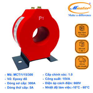 Biến Dòng Đo Lường MCT 300/5A 15VA Master - Đúc Epoxy Tròn Đỏ