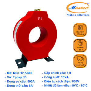 Biến Dòng Đo Lường MCT 500/5A 15VA Master - Đúc Epoxy Tròn Đỏ