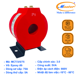 Biến Dòng Đo Lường MCT 75/5A Master - Đúc Epoxy Tròn Đỏ