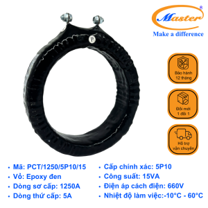 Biến Dòng Bảo Vệ PCT 1250/5A Master - Đúc Epoxy Tròn Đen