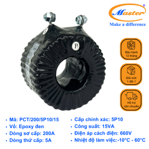Biến Dòng Bảo Vệ PCT 200/5A 15VA Master - Đúc Epoxy Tròn Đen