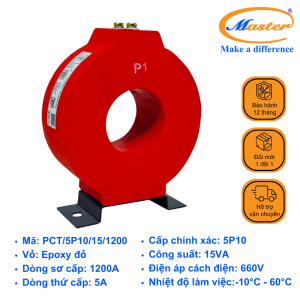 Biến Dòng Bảo Vệ PCT 1200/5A Master - Đúc Epoxy Tròn Đỏ