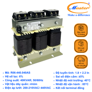 Cuộn Kháng 6% Cho Tụ Bù 3P-40KVAR 440VAC