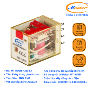 Relay Trung Gian 8 Chân MT-RU2N-A220-LT Master