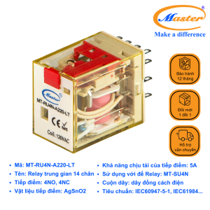 Relay Trung Gian 14 Chân MT-RU4N-A220-LT Master