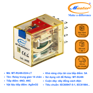 Relay Trung Gian 8 Chân MT-RU4N-D24-LT Master