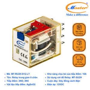 Relay Trung Gian 8 Chân 12VDC MT-RU2H-D12-LT Master