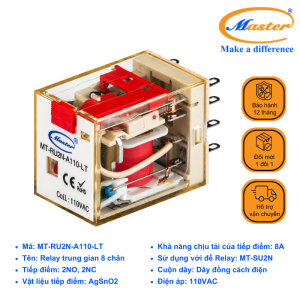 Relay Trung Gian 8 Chân 110VAC MT-RU2N-A110-LT Master