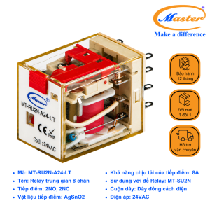 Relay Trung Gian 8 Chân 24VAC MT-RU2N-A24-LT Master